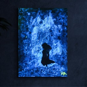 Girl on fire | Original Painting Glow In The Dark, Glow In The Dark Art, Glow In The Dark, Glow painting, Bioluminescent, Wall decor, gifts