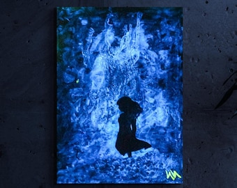 Girl on Fire | Original Painting, Glow In The Dark, Acrylic Painting, Contemporary art, Wall decor