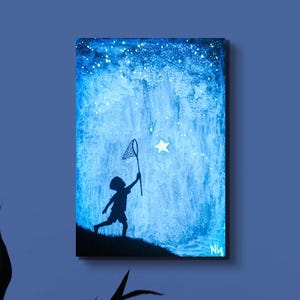Glow in the Dark Painting - Chasing Dreams, Handmade Acrylic Canvas Art, modern art, wall decor