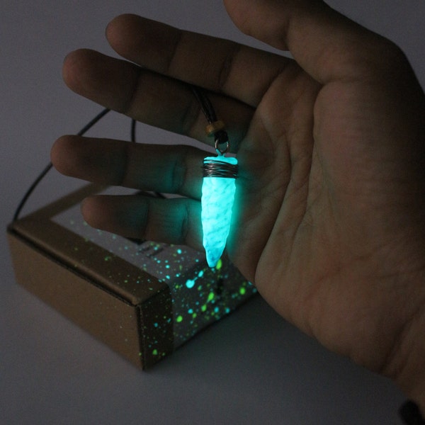 Necklace Glow in the Dark Ice | Luminous Stone | Ice UV Glow Pendant | Bioluminescent Jewelry | UV Glow Jewelry | Glow Pendant