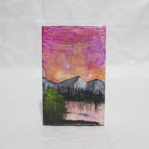 Vista del atardecer - Piedra luminosa + Pintura sobre cartón (11 x 7) / pintura acrílica sobre cartón / bellas artes / joyas / regalos / minimalista