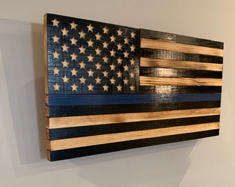 Small Wooden Thin Blue Line Police Flag