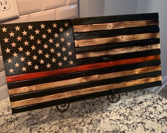 Small Wooden Thin Red Line Firefighter Flag