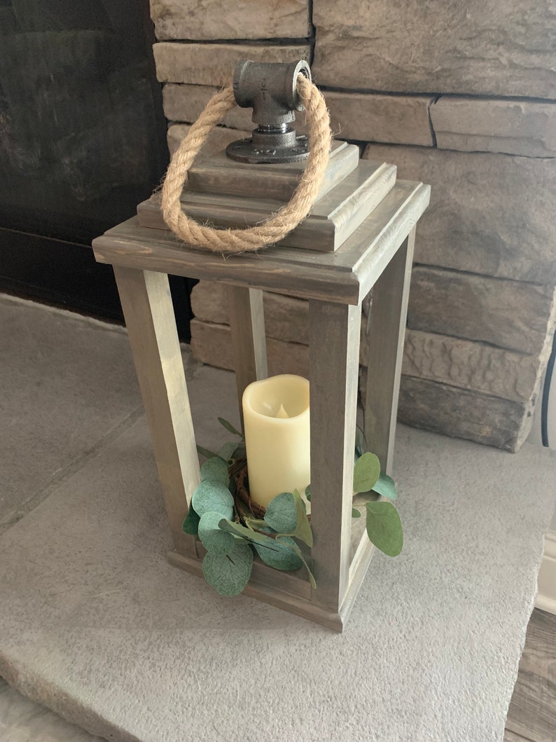 Handmade Lanterns with Real Wax Flameless Candle Optional Greenery image 2
