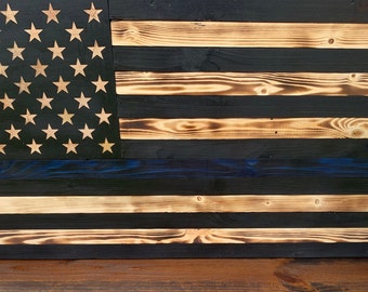 36” Police Thin Blue Line Wood Flag