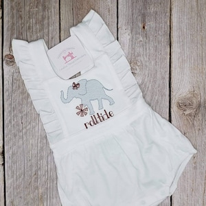 Embroidered Alabama Elephant Baby Girl Football Team Outfit White Monogrammed Bubble Romper Personalized Spring Summer Gift Birthday Shower