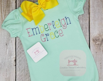 Embroidered Baby Outfit, Tee Shirt, Onesie, Gown Personalized Baby Gift Spring Birthday Baby Shower Little Girl Sketch Design Choose Font
