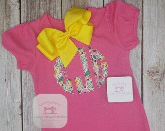Embroidered Monogrammed Outfit, Onesie, Gown, Long or Short Sleeve Tee Shirt, Romper, Applique Gift for Baby Girl Birthday Baby Shower