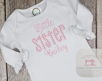 Embroidered Applique Name Gown Personalized Long Sleeve Boy or Girl Pink Blue White Ruffle Sleeves Baby Shower Gift Customized Newborn Gift