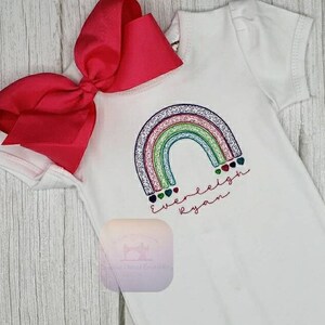 Embroidered Rainbow Tee Shirt, Onesie, Gown Long or Short Sleeve  Gift for Baby Girl Shower Birthday Christmas Spring Summer Baby Outfit