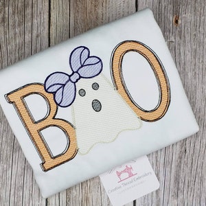 Embroidered Cute Girls Halloween BOO Shirt Long or Short Sleeve Baby Onesie Outfit Monogrammed Personalized  Gift for Boy Girl Baby Shower