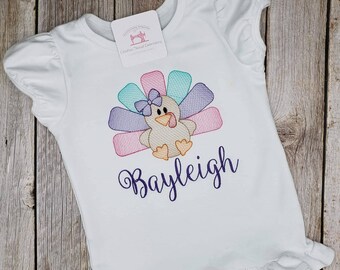 Embroidered Cute Turkey Thanksgiving Shirt Long or Short Sleeve Baby Onesie Outfit Monogrammed Personalized  Gift for Boy Girl Baby Shower