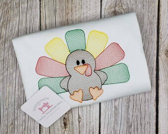Embroidered Cute Turkey Thanksgiving Shirt Long or Short Sleeve Baby Onesie Outfit Monogrammed Personalized  Gift for Boy Girl Baby Shower