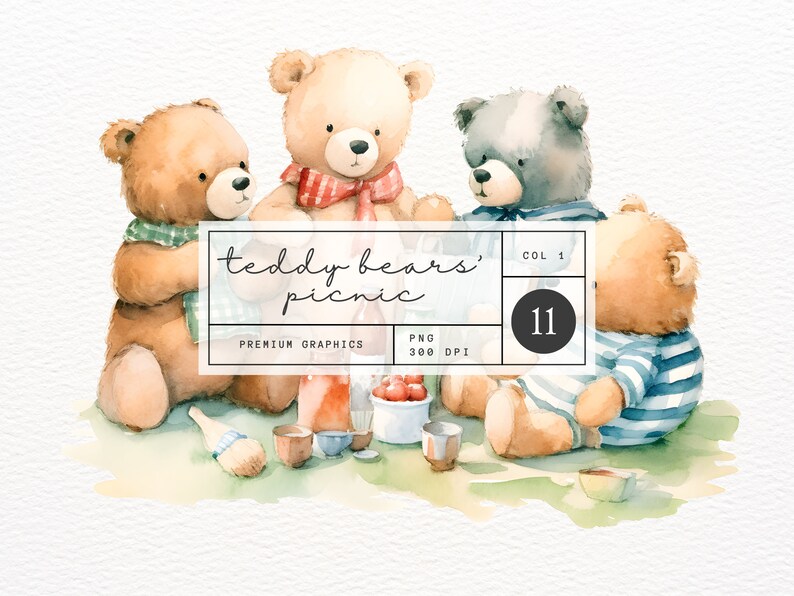 Teddy Bears Picnic Clipart - 11 High Quality Pngs - Digital Download ...