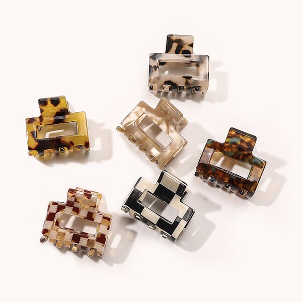 Mini checkerboard claw clips, hollow hair clips, claw women acetate shark clips, tortoise shell square small hair claw, claw clips