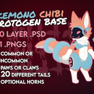 Kemono Chibi Protogen Lineart Base Kit [.PSD- en .PNG-bestanden]
