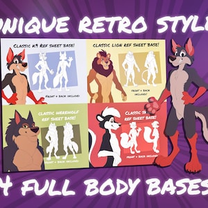 RETRO Toony Furry Canine Lion Skunk y Werewolf Hoja de referencia Lineart Bases [Juego de 4]