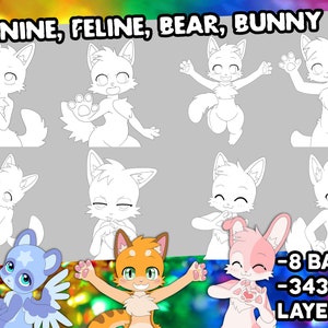 4+ Species Kemono / Chibi Furry Telegram Sticker Base Kit [Archivo .psd]