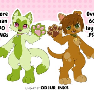 Chibi Furry Anthro Lineart Base Kit [Canine, Feline and Monster]