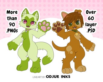 Zestaw bazowy Chibi Furry Anthro Lineart [Pies, Kot i Potwór]