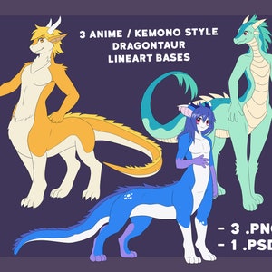 Anime / Kemono Furry Dragontaur Lineart Bases SET OF 3 [ .PNGs and .PSD]