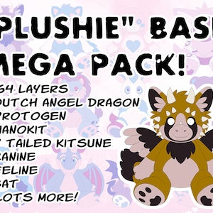 Plushie Furry Lineart Base MEGA PACK for YCHs and Adoptables [.psd file]