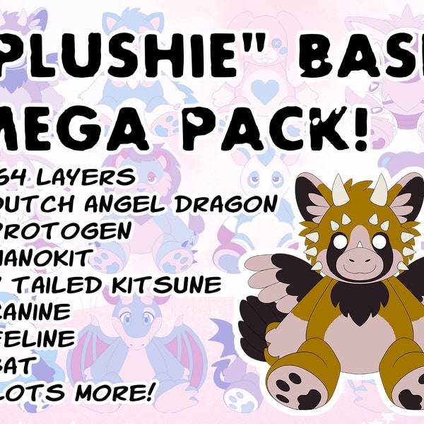 Plushie Furry Lineart Base MEGA PACK for YCHs and Adoptables [.psd file]