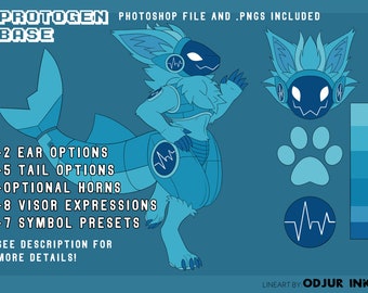 Protogen fursuit reference sheet line art