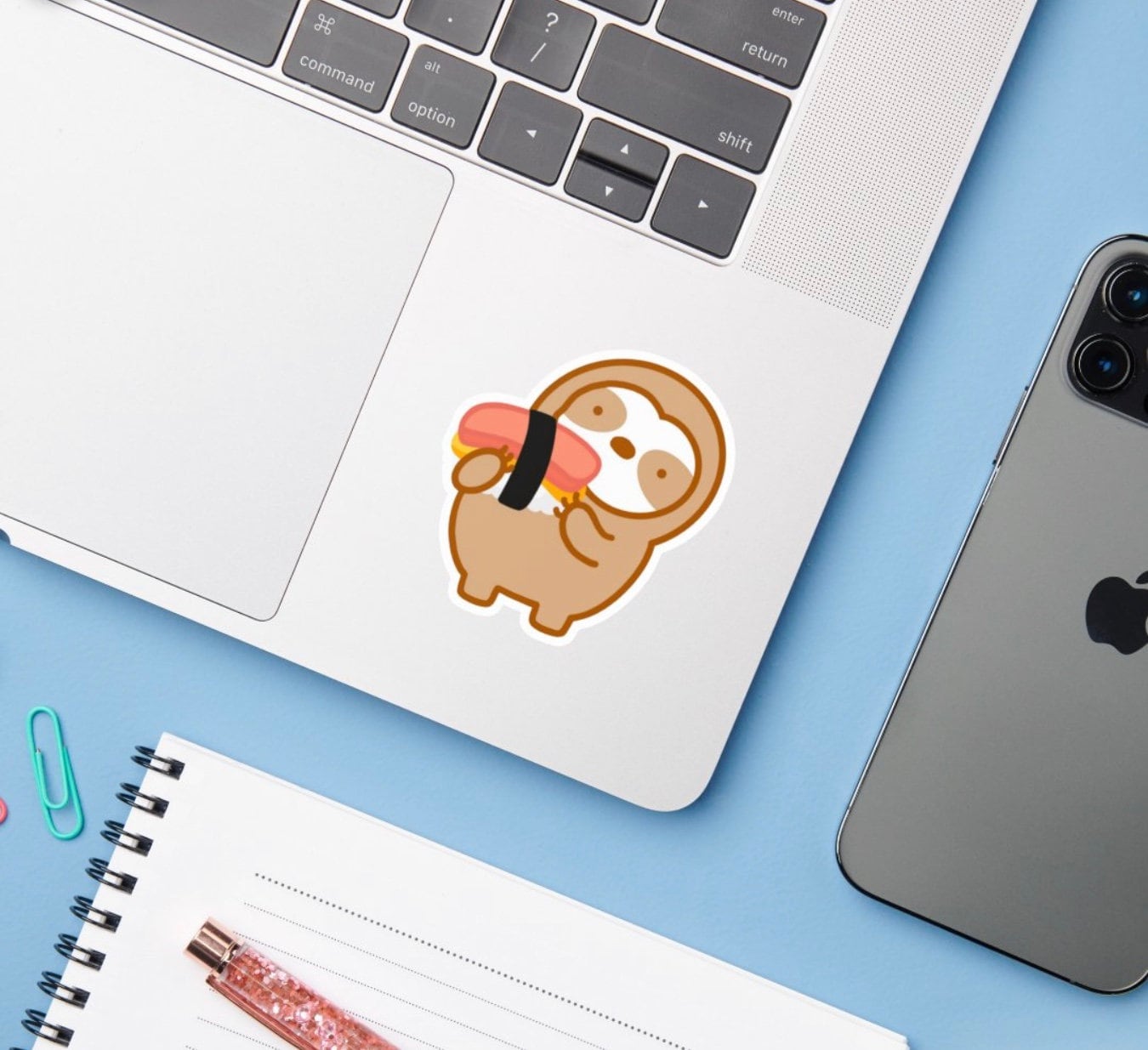 Sticker Spam Computer Cute Spam Musubi Sloth Vinyl Sticker | Kawaii Hawaiian Food Sloth ...