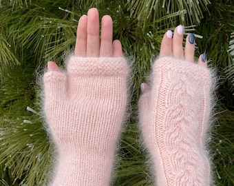 Warm Wool Fingerless, Gants Faschion, Angora Girls - Womens Mittens, DIY, Handmade Angora Fluffy Arm Warmers, Friendly Gift