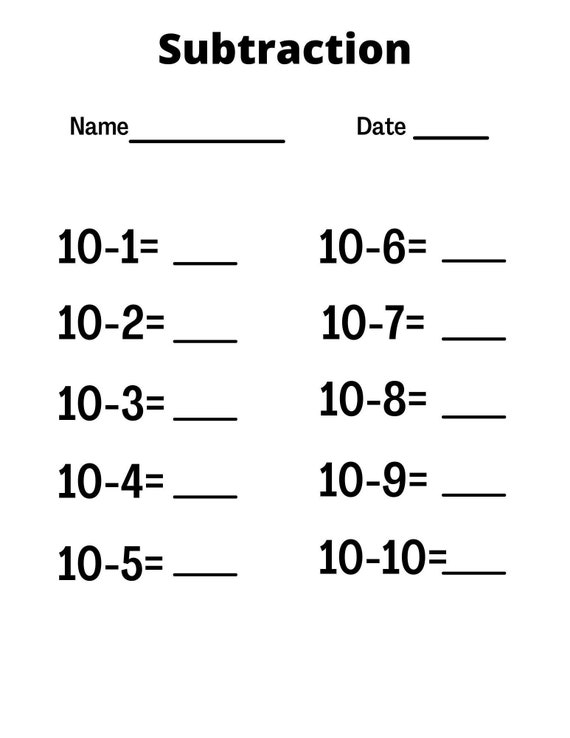 subtraction worksheets fun learning worksheets teacher etsy