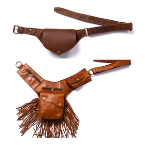 Handmade Leather Belt Pouch Set: Utility Hip Bag, Festival Travel