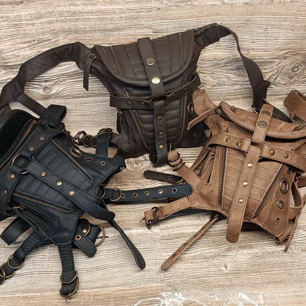 Handmade Leather Leg Pouch Steampunk Bag for Men & women Adjustable Strap +One free gift