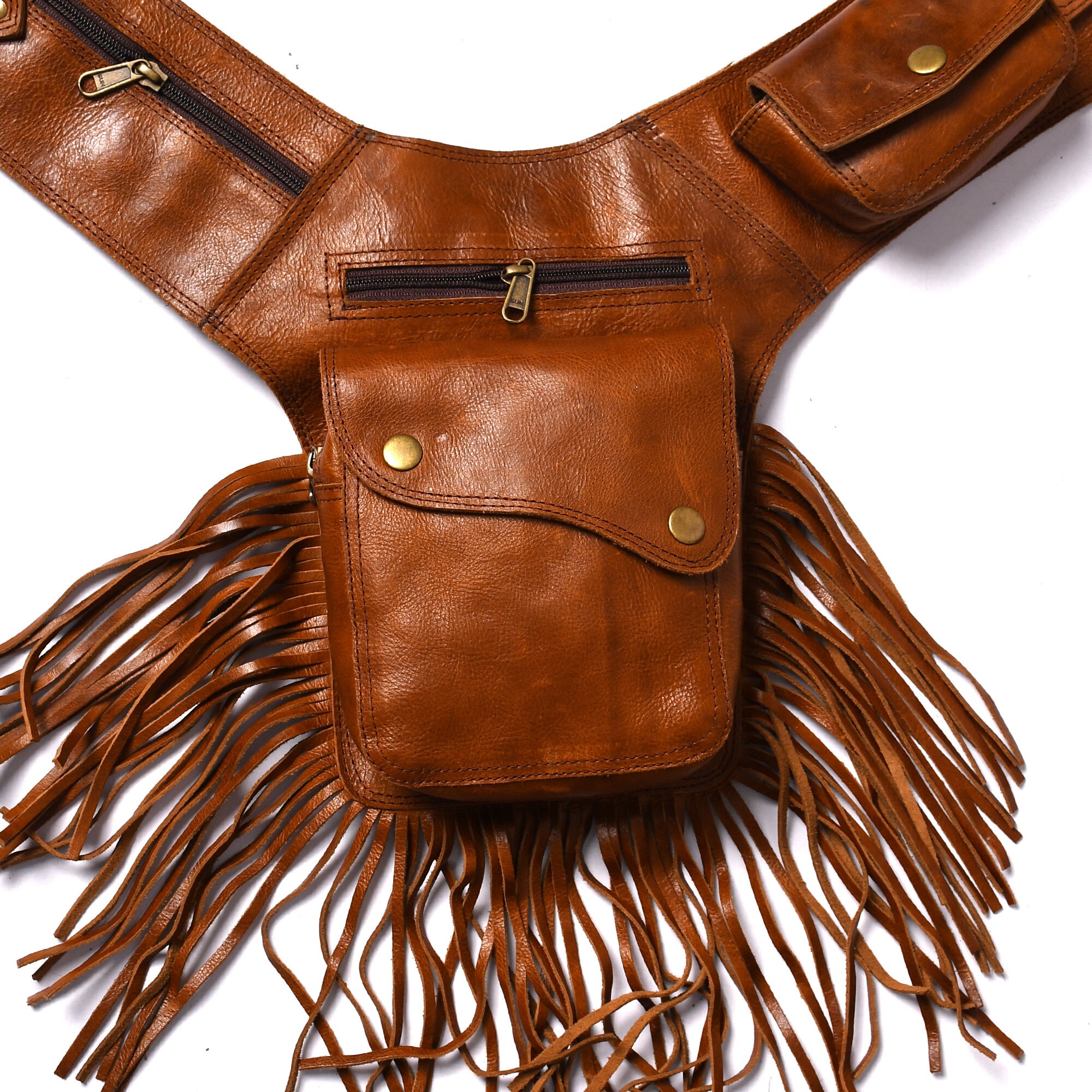 Chain Accent Leather Hip Belt with Pouch And Detachable Pocket Festival Pocket Belt ~ Utility Belt ~ Festival and Travel Hip Bag  main image 2