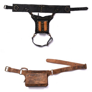 Handmade Leather Belt Pouch Combo: Hip Bag, Crossbody, Festival Belt +Free Gift
