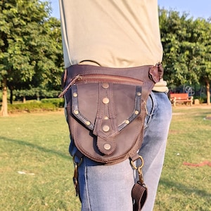 Handmade Leather Belt Pouch: Utility Festival Bag with Adjustable Strap
