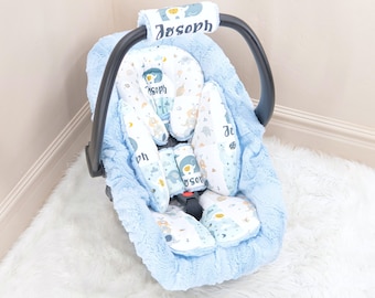 Baby Blue Elephants Baby Car Seat insert Cushions Set: Head and Body Rest - Car Seat Straps Cushions - Baby Car Seat Accessories