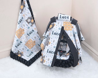 Bears Patch Style Baby Car Seat Cover Accessories Set: Personalized Baby Car Seat Canopy, Insert Cushions, & Blanket - FREE SHIPPING