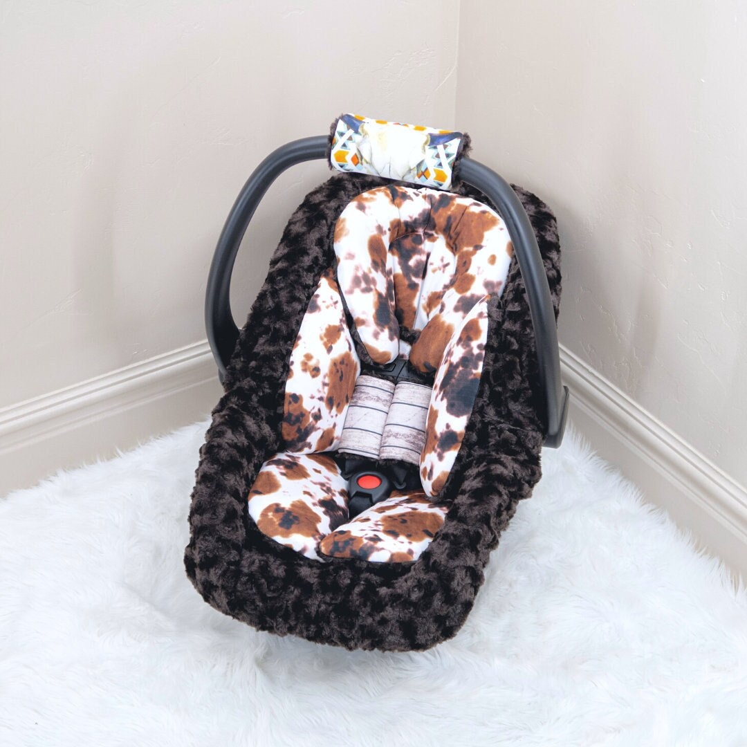 Brown Cow Wild West Baby Boy Car Seat Insert Cushion Accessories Head and  Body Rest Straps Cushions Personalized Printed Name 