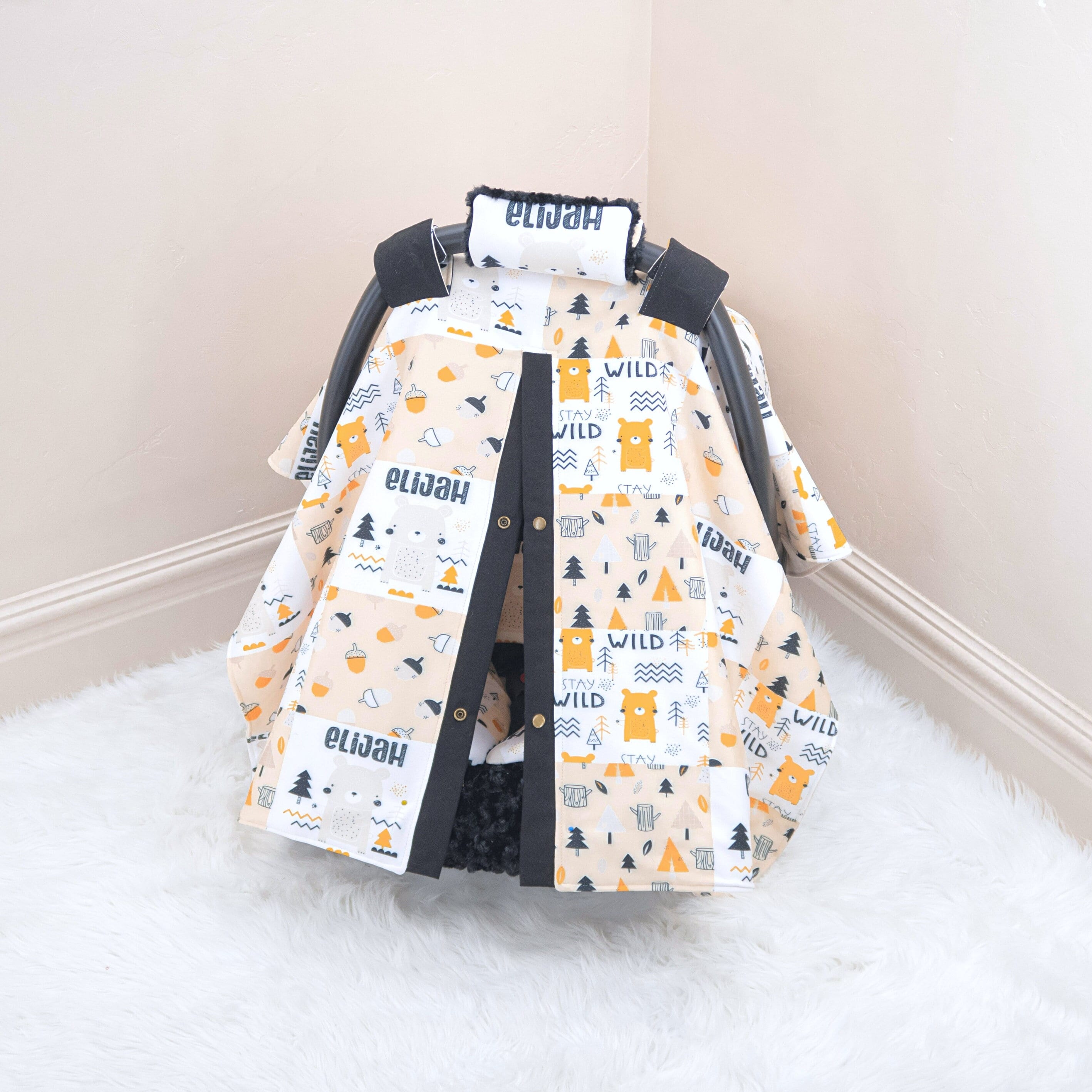 Stay Wild Woodland Baby Boy Car Seat Cover Canopy Personalized Printed