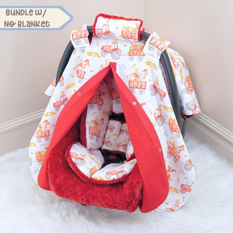 Red Tractor Farmland Baby Boy Car Seat Accessories Bundle Set