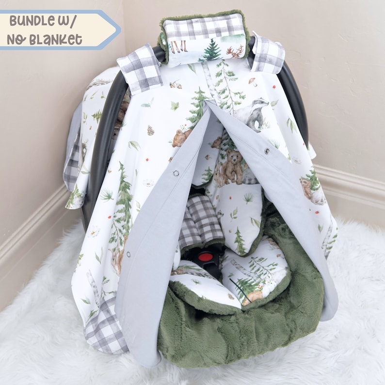 Cute Woodland Animals Baby Boy Car Seat Accessories Bundle Set