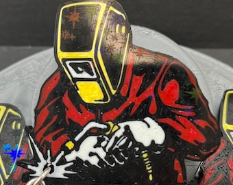 Llavero de soldador MIG personalizado, rojo con detalles en negro y dorado, regalo impreso en 3D