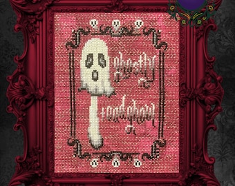 Ghostly Toadghoul Halloween Mushroom Cross Stitch Pattern, Creepy Toadstool Ghost Spirit, Haunted Forest Creature, Enchanted Magical Garden