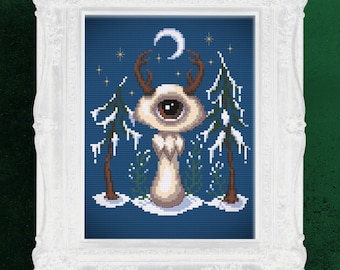 Midwinter Mushgloom Digital Cross Stitch Pattern, Creepy Christmas Mushroom, Winter Solstice Embroidery, Yule Needlepoint, Pagan Witch Gift