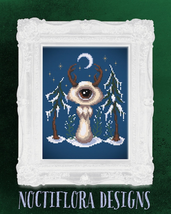 Midwinter Mushgloom Digital Cross Stitch Pattern, Creepy Christmas Mushroom, Winter Solstice Embroidery, Yule Needlepoint, Pagan Witch Gift
