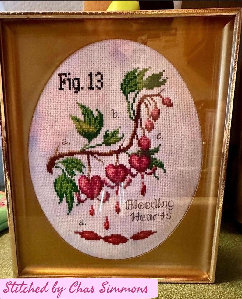 Bleeding Hearts Valloween Cross Stitch PDF Pattern, Pastel Goth Valentine, Creepy Cute Embroidery, Spooky Botanical, Poisonous Plant Garden image 3