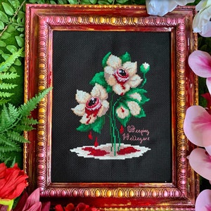 Weeping Hellegore pastel goth pdf cross stitch pattern, creepy embroidery, cottagecore garden, poisonous plant, haunted forest, gothic gift