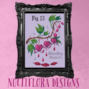 Bleeding Hearts Valloween Cross Stitch PDF Pattern, Pastel Goth Valentine, Creepy Cute Embroidery, Spooky Botanical, Poisonous Plant Garden image 4