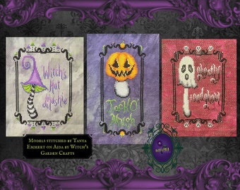 Halloween Mushroom Cross Stitch PDF Pattern Bundle, Spooky Cute Embroidery Design, Creepy Toadstools, Dark Enchanted Garden, Witch Goth Gift